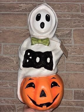 Bethany Lowe Ghost & Pumpkin Halloween Decoration - White, Orange, Black